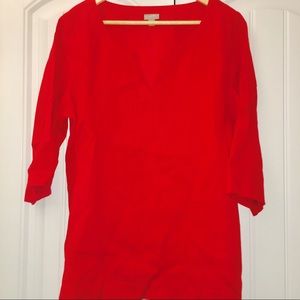 J. Jill Red Linen 3/4 Sleeve Shirt Size L
