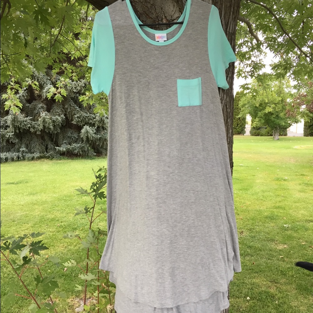Lularoe Carly dress grey and Aqua