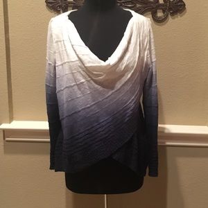 Blue/white Fade Slouch Sweater High Low Hem