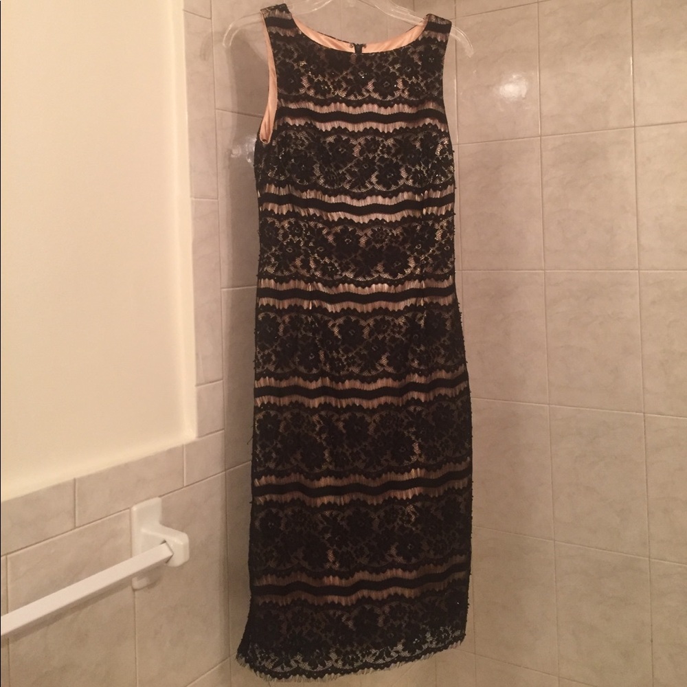 Js boutique black peach lace sequins cocktail dres
