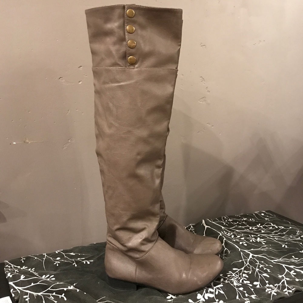 Gray Over the Knee Riding Boots