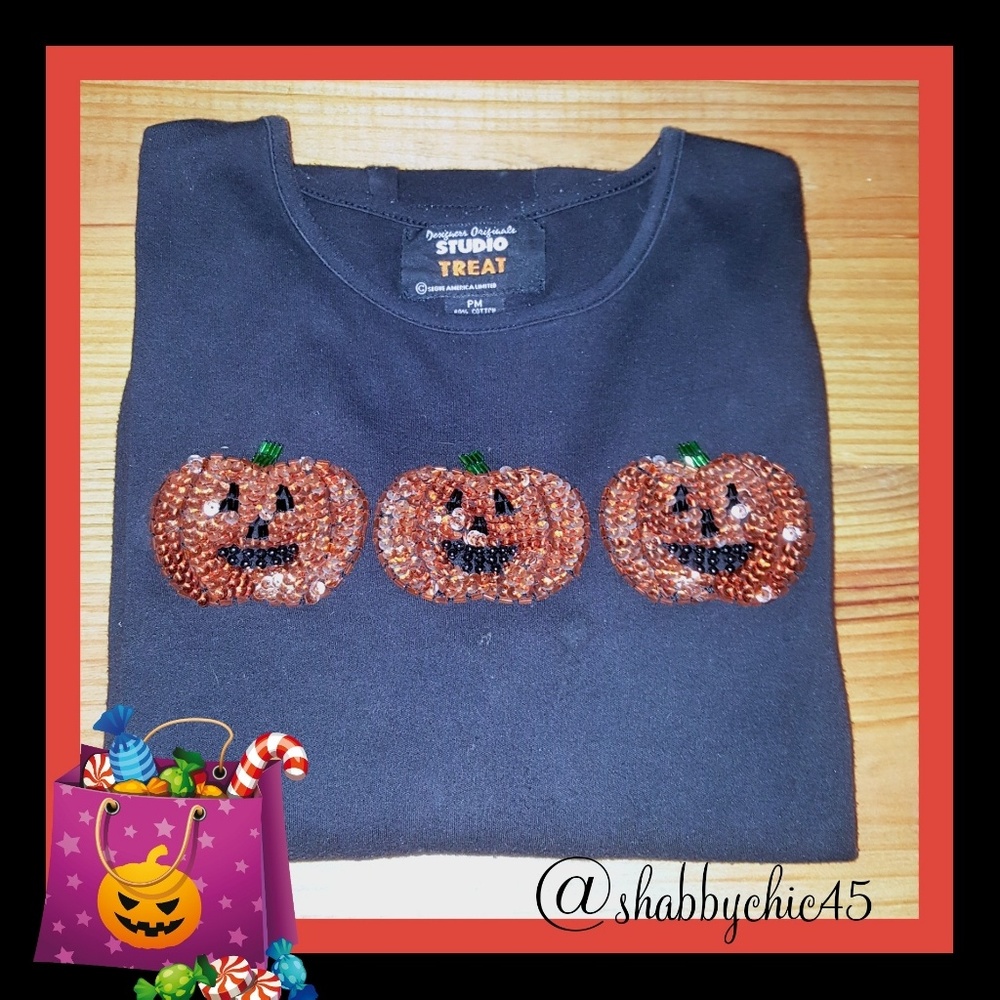2/$15 Sequined JackO'Lantern 3/4 Sleeved Top- FIRM