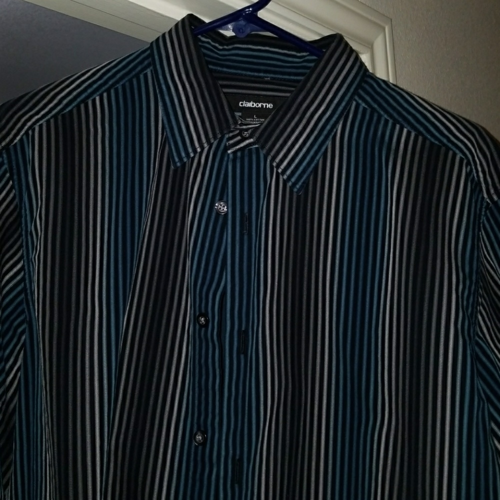 Claiborne large button up blue gray and black