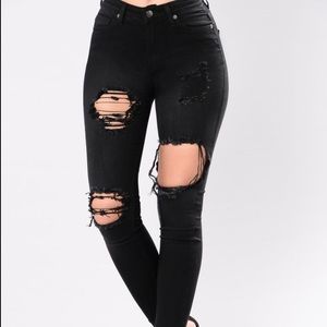 Black high waisted distressed jeans