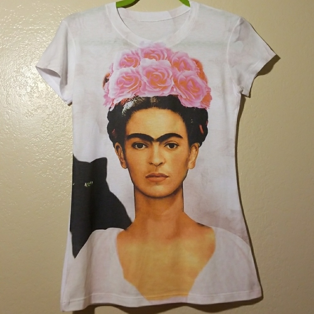Frida Kahlo with Cat Shirt Print