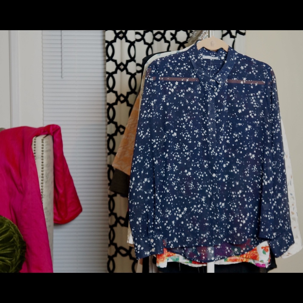 Violet & Claire Navy Star Print Button Down Shirt