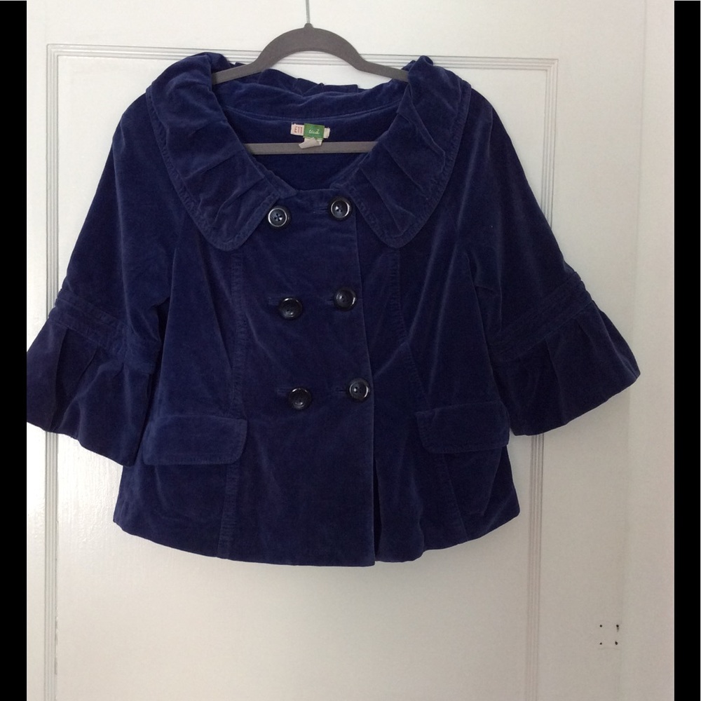 Anthropologie Ett Twa Blue Velvet Jacket