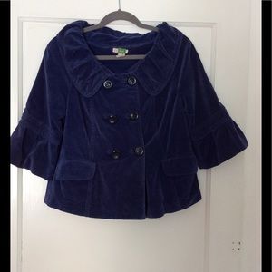 Anthropologie Ett Twa Blue Velvet Jacket