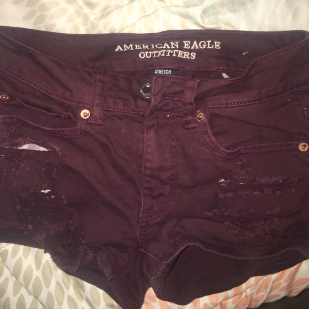 Distressed Burgundy American Eagle Stretch Shorts