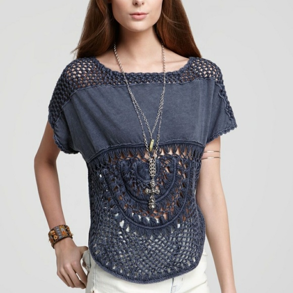 *NEW* FREE PEOPLE Medallion Mecrame Knit Top - Picture 2 of 4