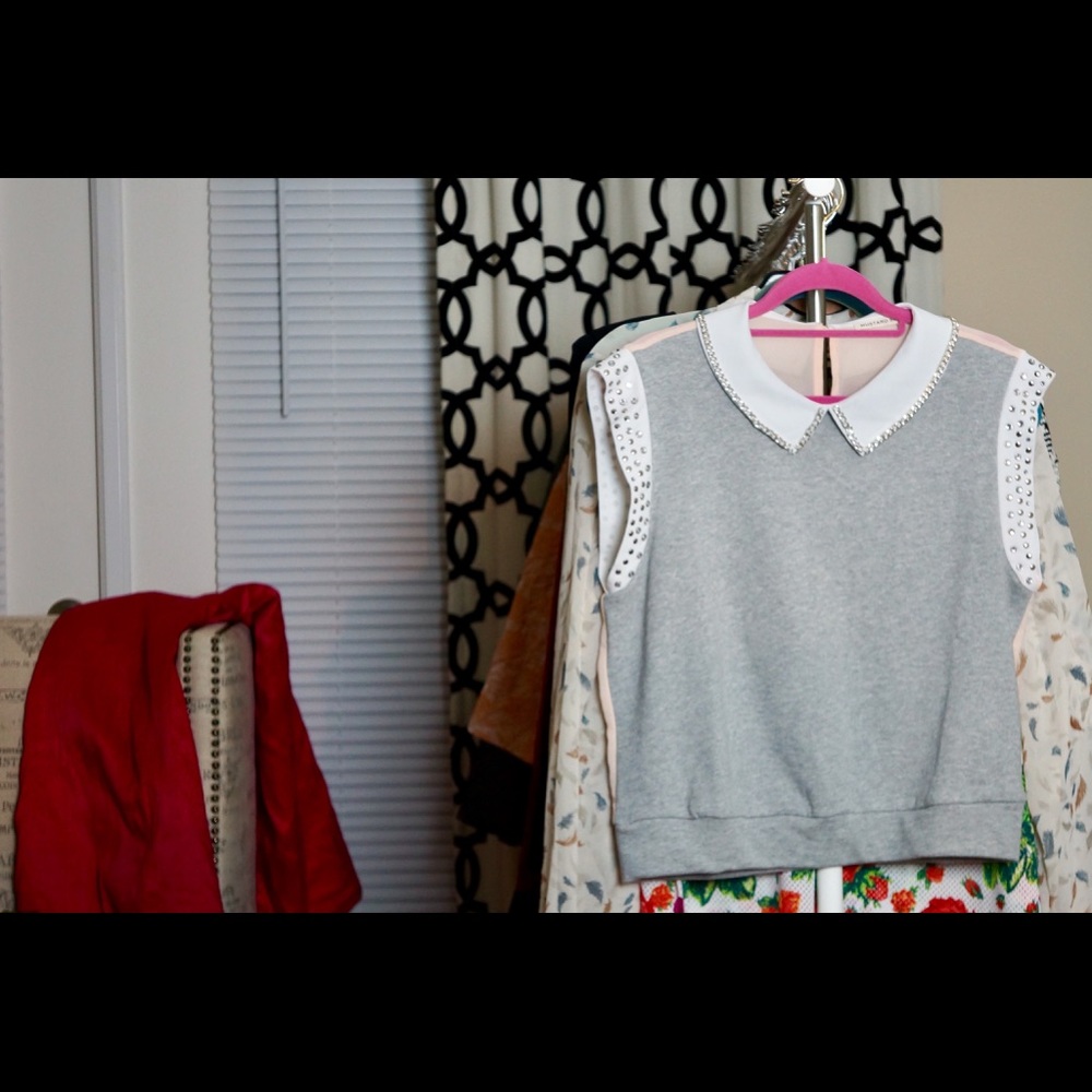 Sheer Back Sweatshirt w/ Studded Detail