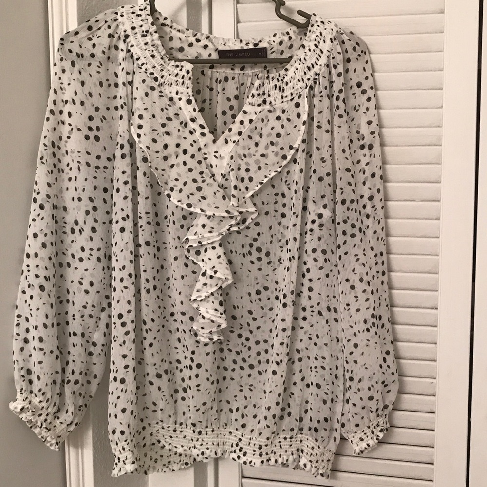 White sheer blouse with black accents