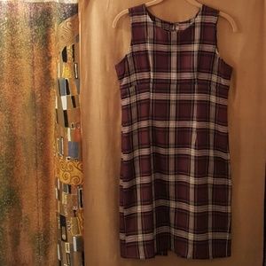 Brown Plaid Sleeveless Dress, Empire Waist, S