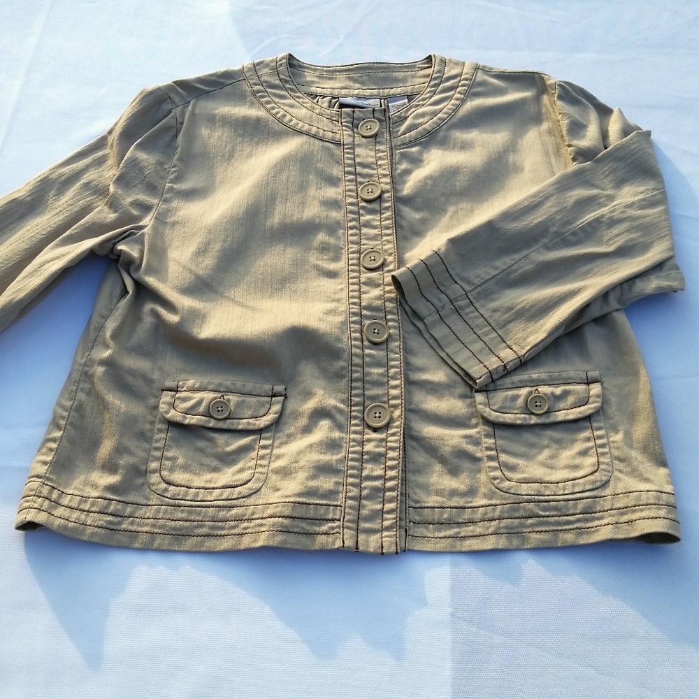 Chico's Platinum Khaki Beige Cotton Blazer Size 2