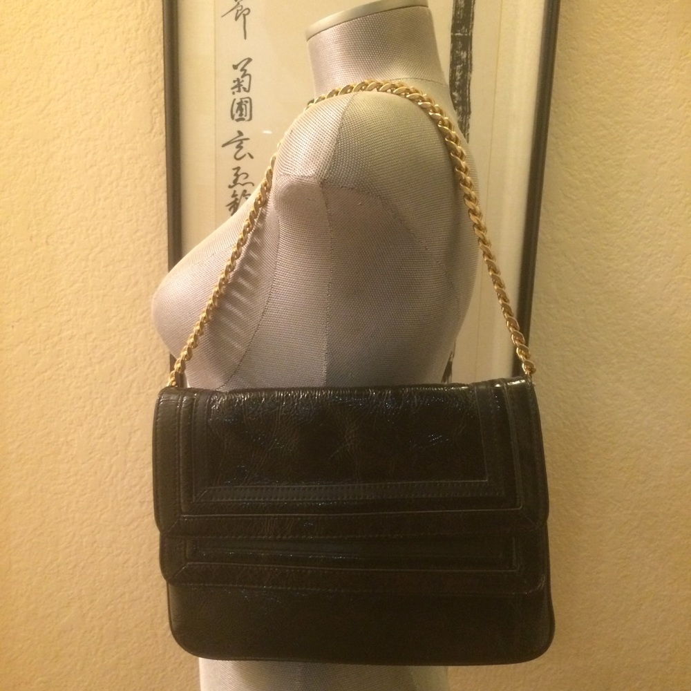 Kate Landry Black & Gold Leather Handbag