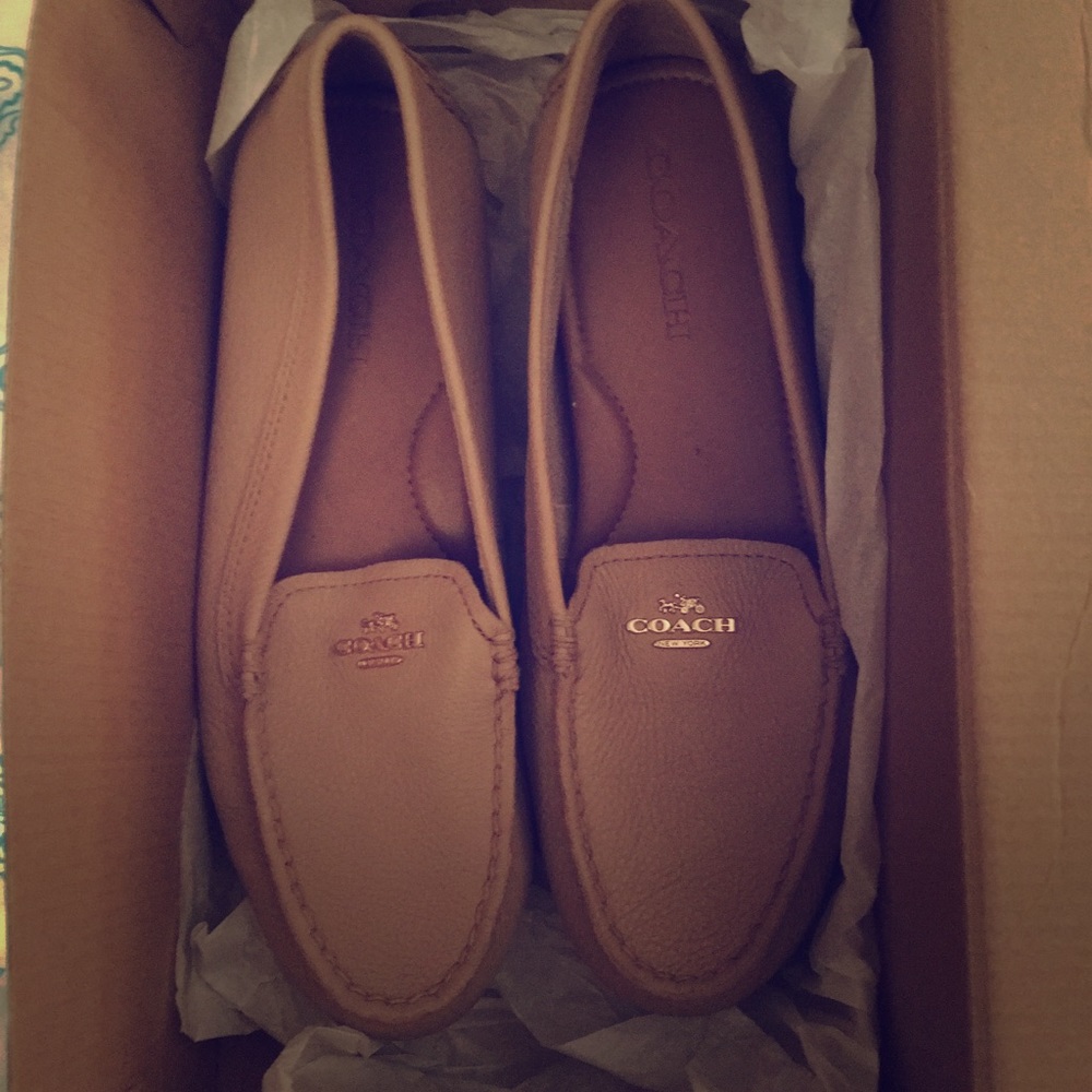 Beige Leather Coach Loafers