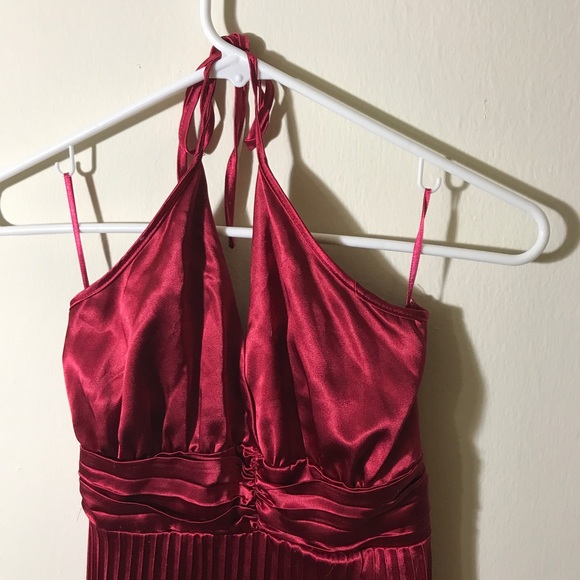 Pleated Sangria Strap Neck Dress - Picture 3 of 8