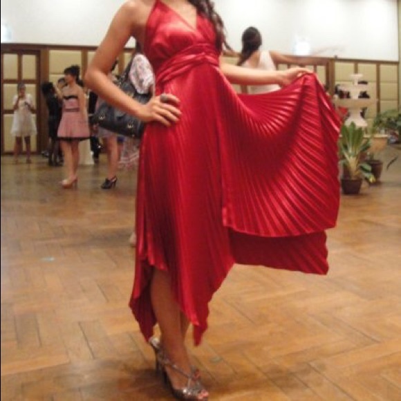 Pleated Sangria Strap Neck Dress - Picture 7 of 8