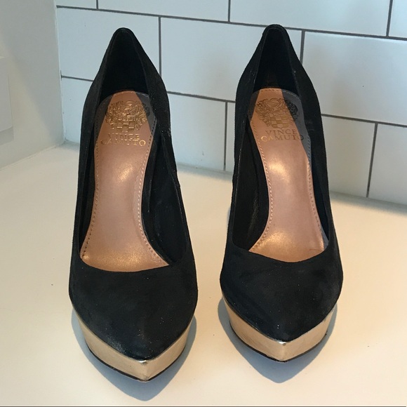 Black & Gold pointed toe heels - Picture 2 of 5