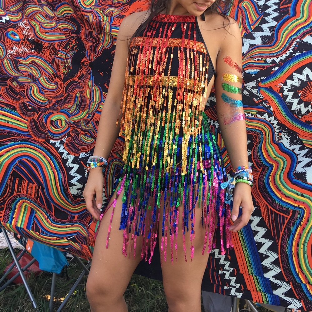 Sequin fringe festival bodysuit