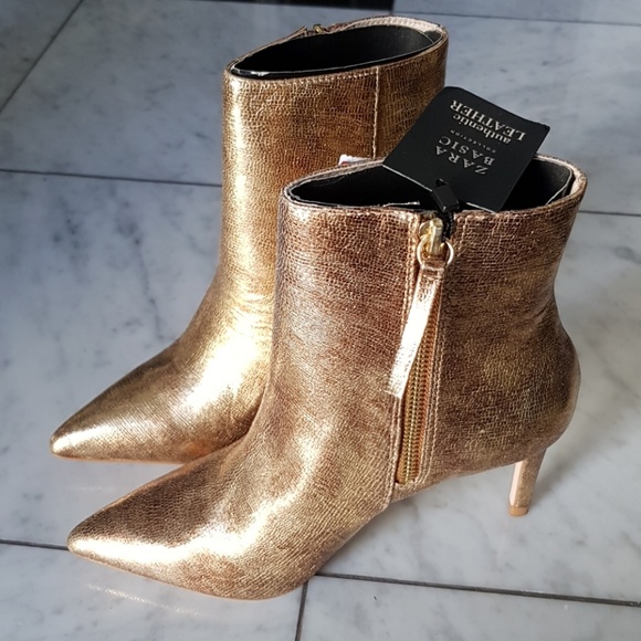 Zara Real Leather Gold Booties 6.5 - Picture 4 of 8