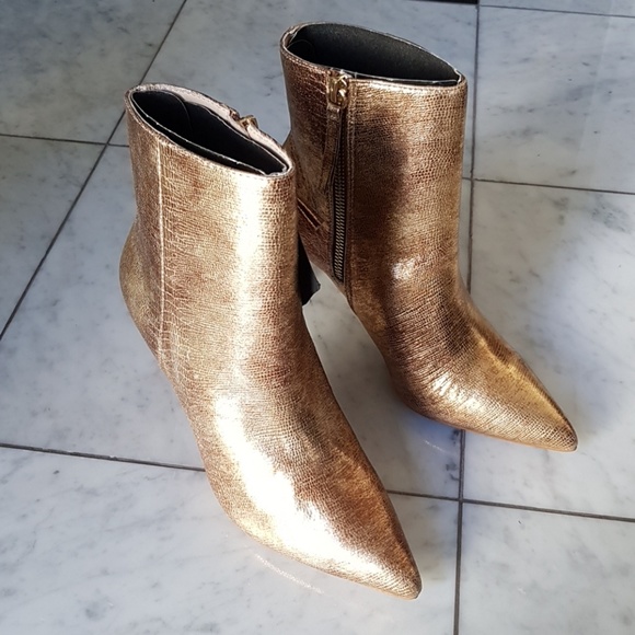Zara Real Leather Gold Booties 6.5 - Picture 5 of 8