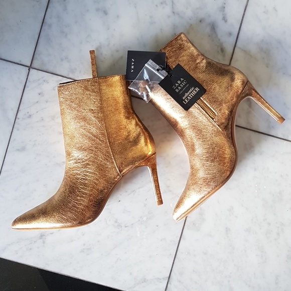Zara Real Leather Gold Booties 6.5 - Picture 6 of 8