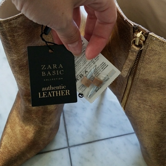 Zara Real Leather Gold Booties 6.5 - Picture 8 of 8