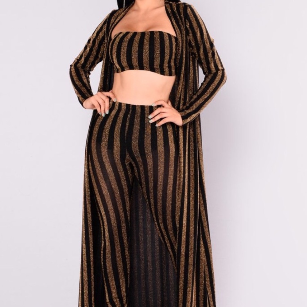 3 Piece Black and Gold Cardigan Set