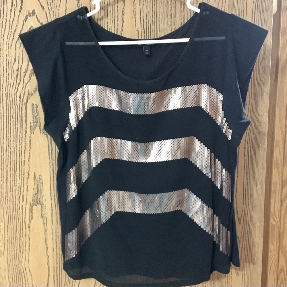 Black short-sleeve Express too with gold sequins