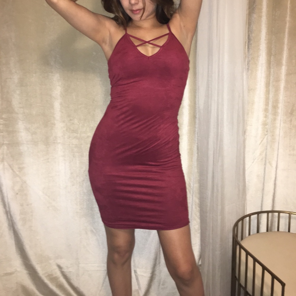 Mini Burgundy Suede Dress
