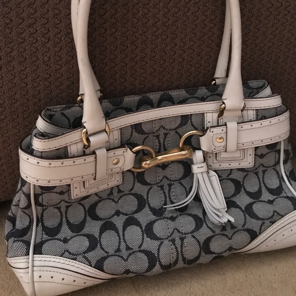 Coach blue and white handbag