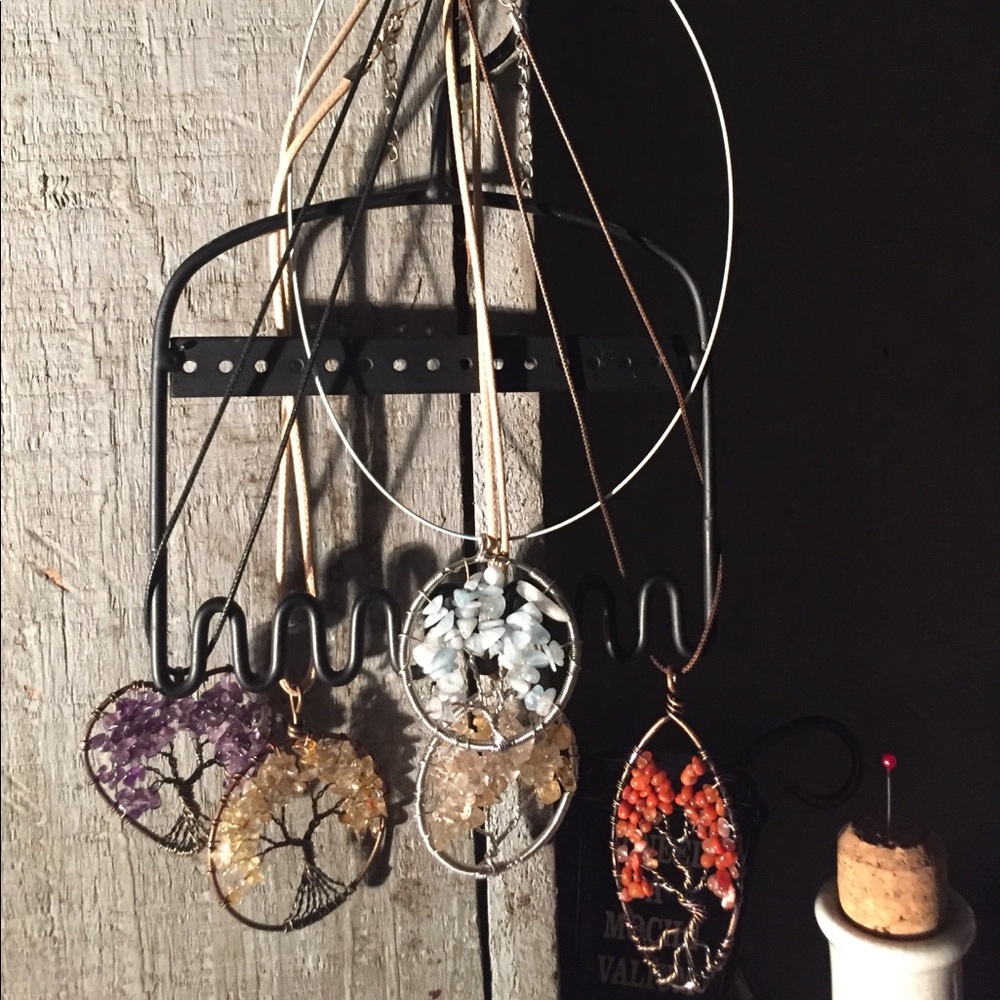 Handwrapped crystal chip Tree of Life pendantscord