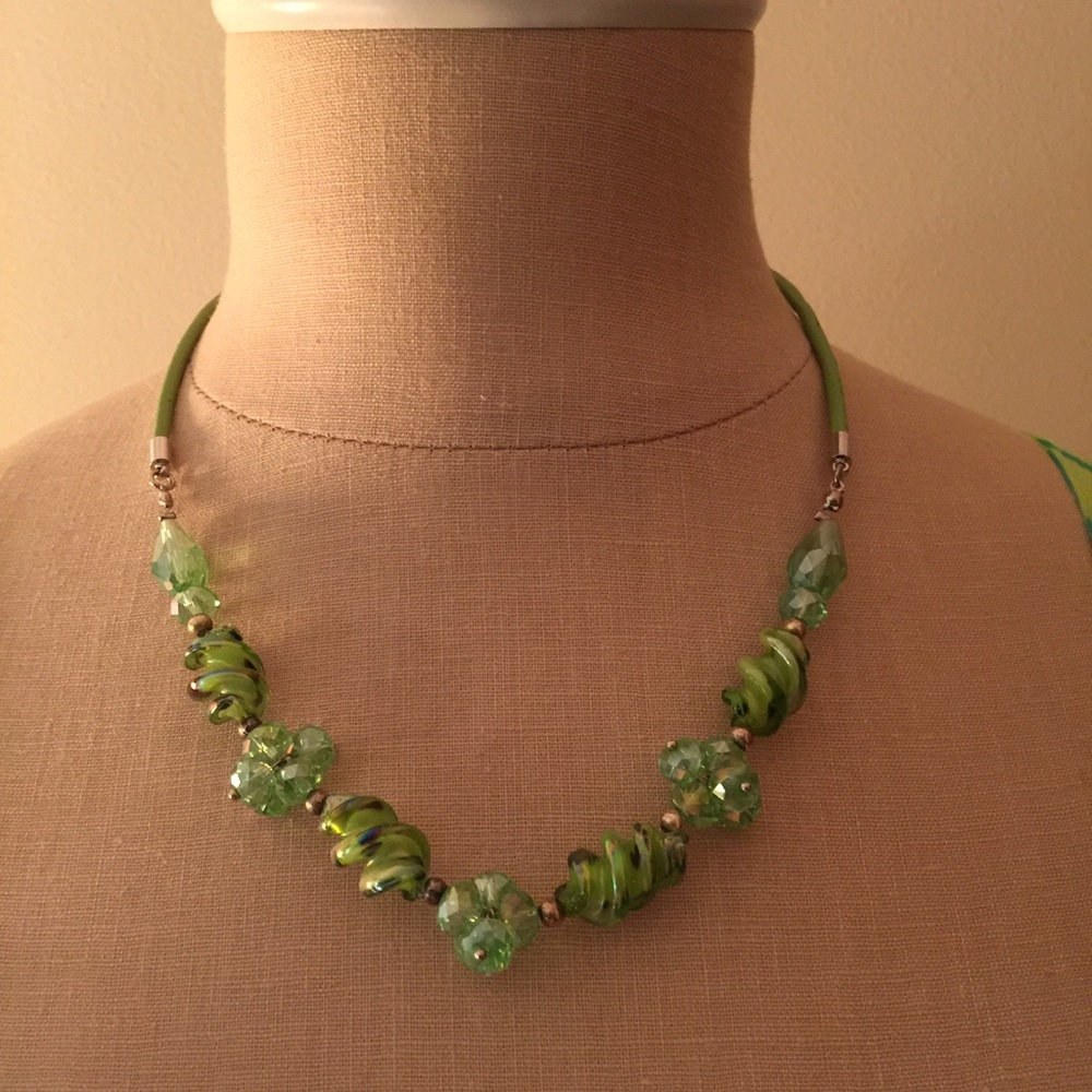 Leather (?) cord and beaded necklace