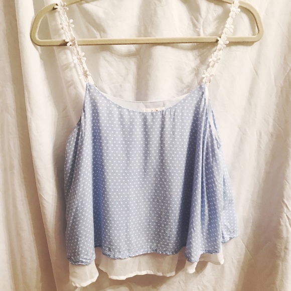 Cute baby blue poke-a-dot tank with flower straps! - Picture 1 of 8
