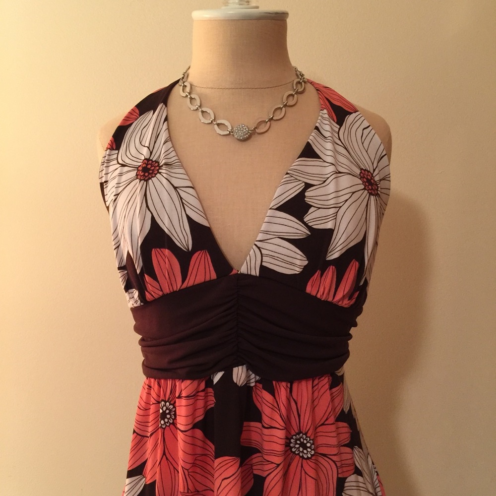 Pretty pink and brown halter dress