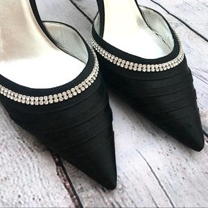 ESCADA Rhinestone Trim Satin Slingback Pumps 36 ESCADA Rhinestone Trim Satin Slingback Pumps 36