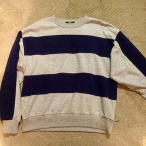 grey and blue stripped sweater