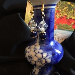 Vntg Blue Lapiz & Vntg Real Crystal Beads 12K GF Vntg Blue Lapiz & Vntg Real Crystal Beads 12K GF
