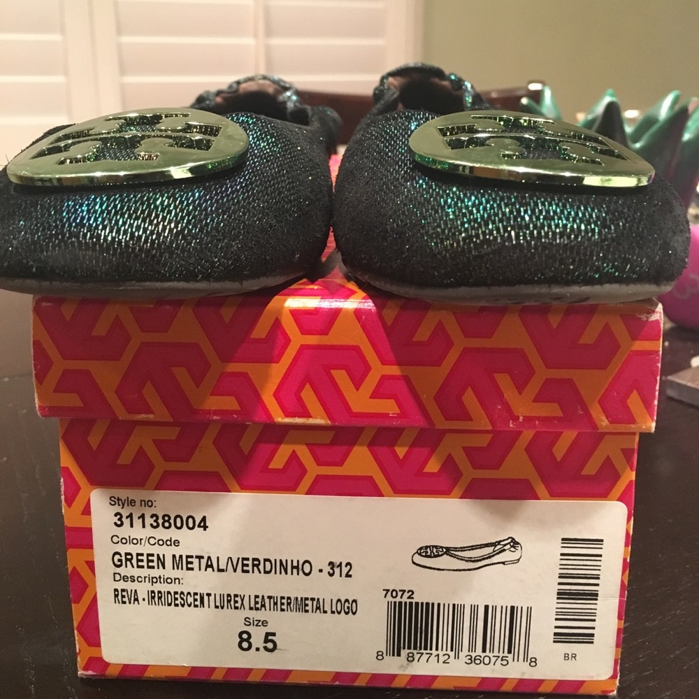 Tory Burch metallic green Reva flats