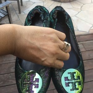 Tory Burch metallic green Reva flats Tory Burch metallic green Reva flats