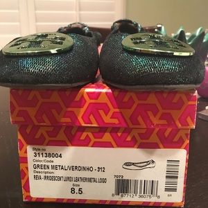 Tory Burch metallic green Reva flats