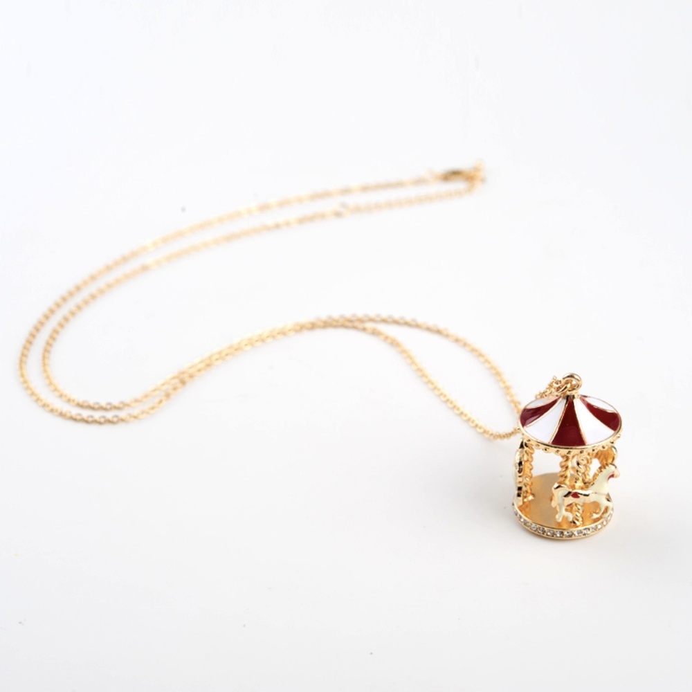 NEW Carousel Merry-go-round Gold Red Necklace - Picture 3 of 5