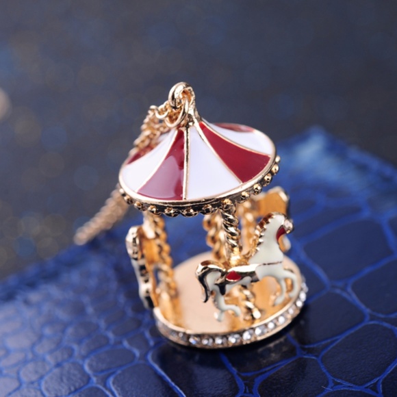 NEW Carousel Merry-go-round Gold Red Necklace - Picture 2 of 5