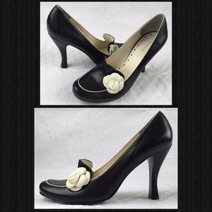 BCBGirls Black & White Floral Accent Heels BCBGirls Black & White Floral Accent Heels