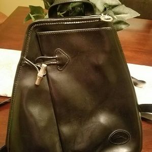 Longchamp Black Leather Backpack Purse