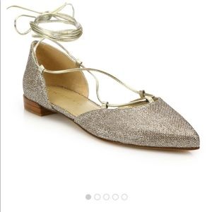 Stuart weitzman glitter Gillian lace wrap flat 9.5 Stuart weitzman glitter Gillian lace wrap flat 9.5