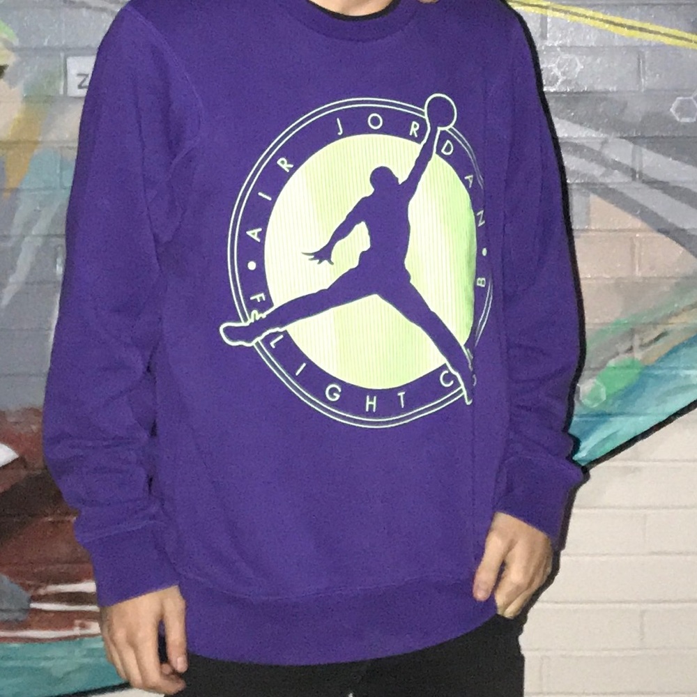 Nike Air Jordan Purple Sweatshirt Green Vinyl Logo