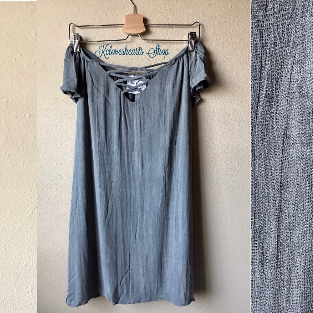 Charcoal Lace Up Off Shoulder Midi Dress - Picture 2 of 2