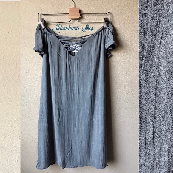 Charcoal Lace Up Off Shoulder Midi Dress - Picture 2 of 2